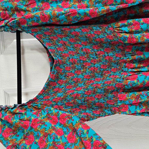 Subiki Smocked Floral Square Neckline Flowy Boho Teired Midi Maxi Long Dress - Picture 5 of 11